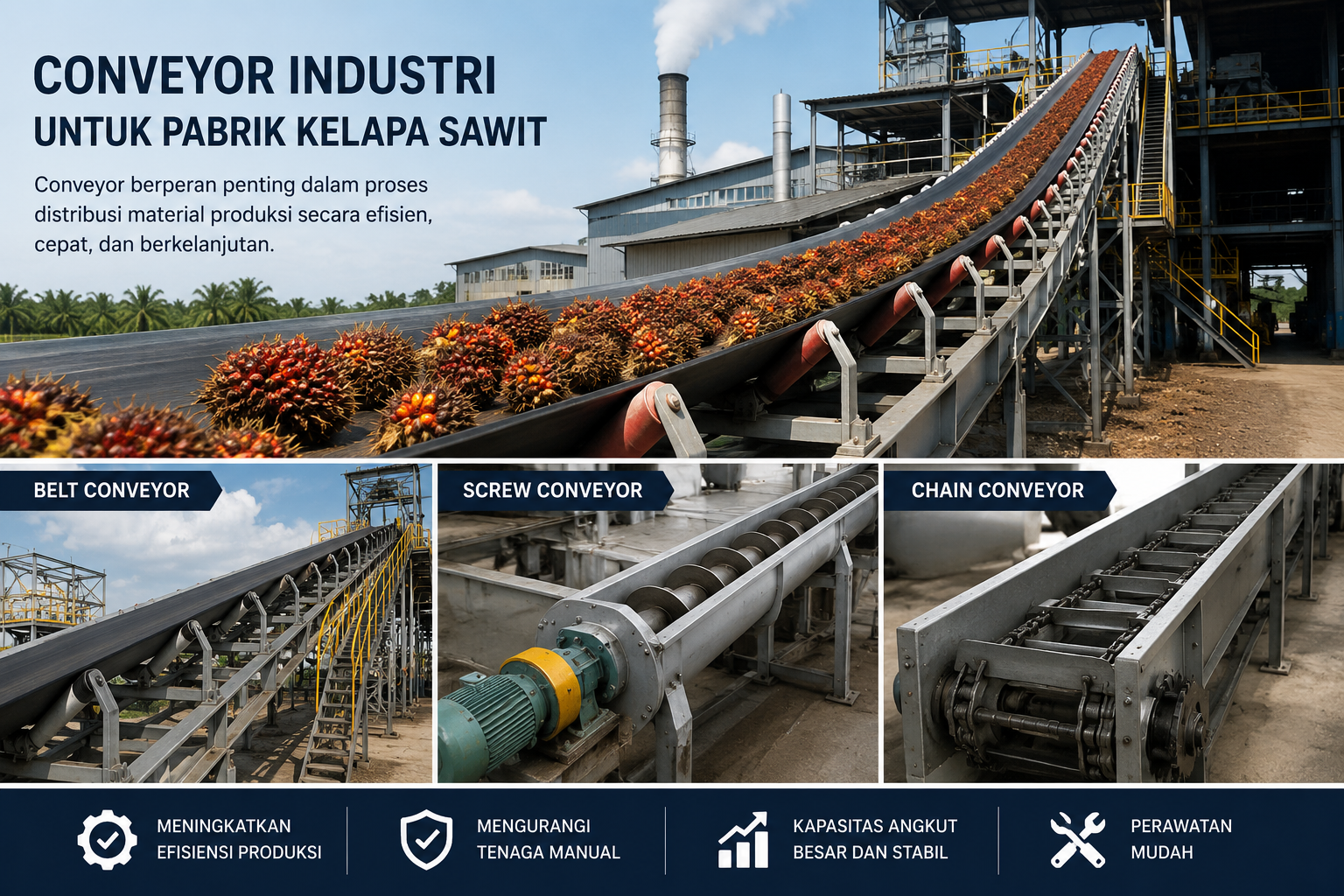 Conveyor industri untuk pabrik kelapa sawit
